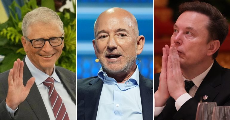 Miliardári Bill Gates, Jeff Bezos a Elon Musk