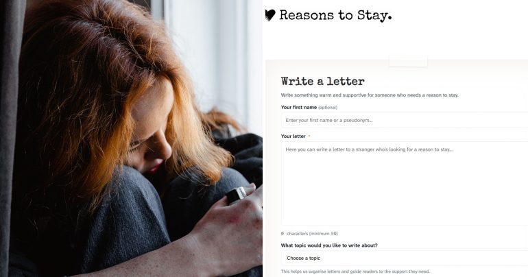 Osoba v ťažkej situácii a screen z webu Reasons to Stay