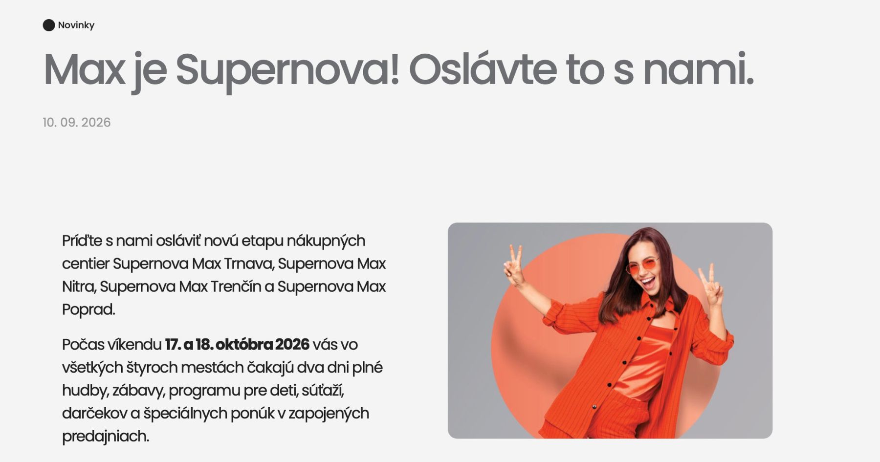 Oznam na webe Supernova