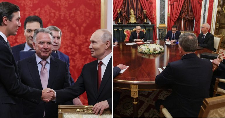 Vyslanci Spojených štátov Steve Witkoff a Jared Kushner s ruským prezidentom Vladimirom Putinom