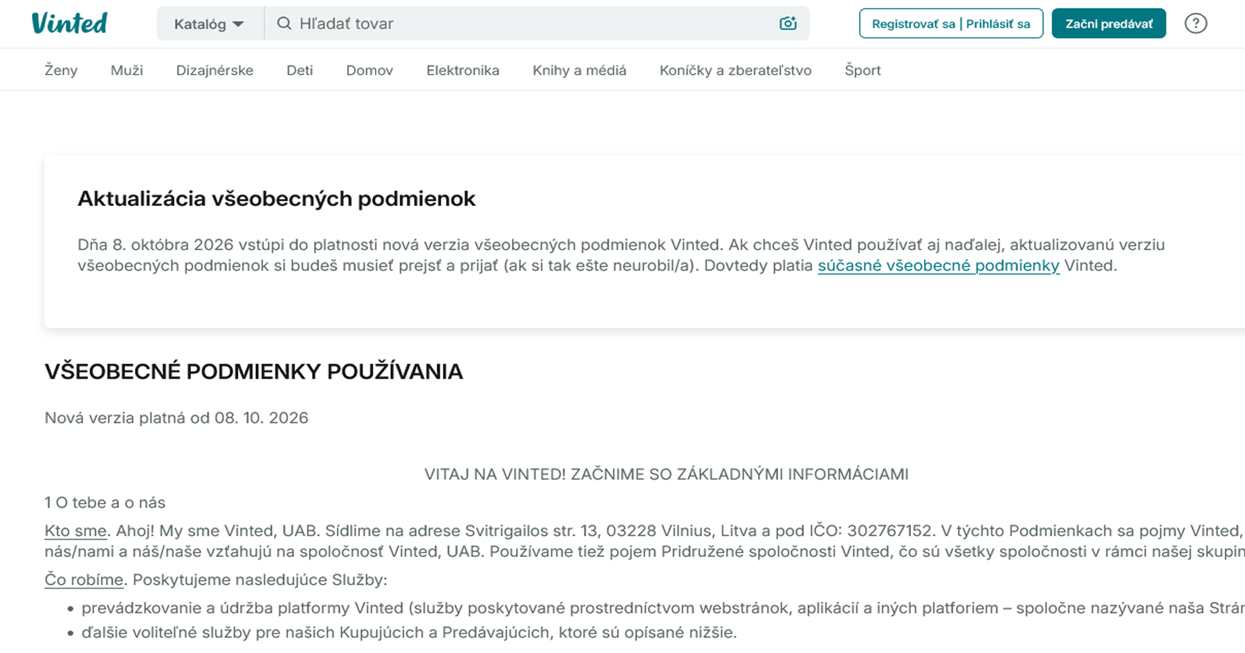 Vinted nové obchodné podmienky