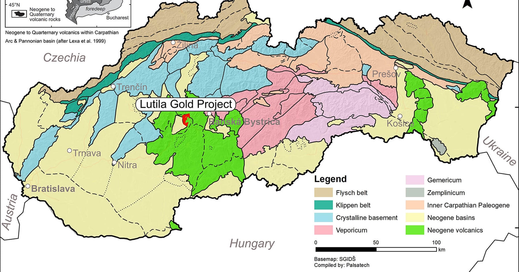Mapa prieskumu zlata projektu Lutila