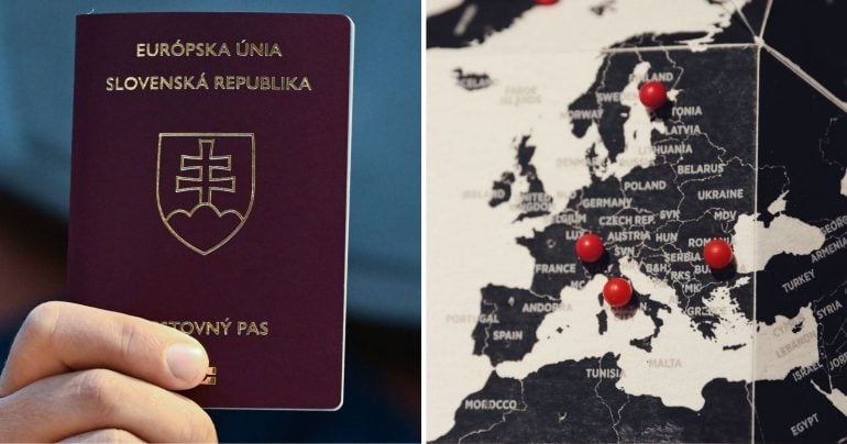 Slovenský pas a mapa Európy