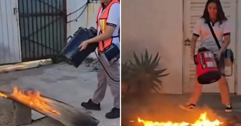 Študentka hasí oheň novým vynálezom