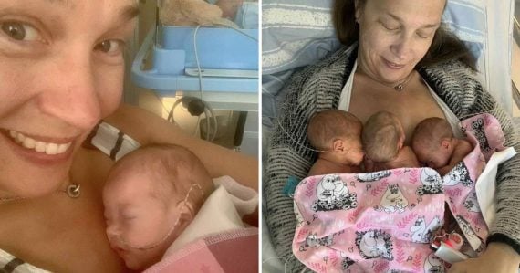 Mamička Marie s jej trojičkami v pôrodnici